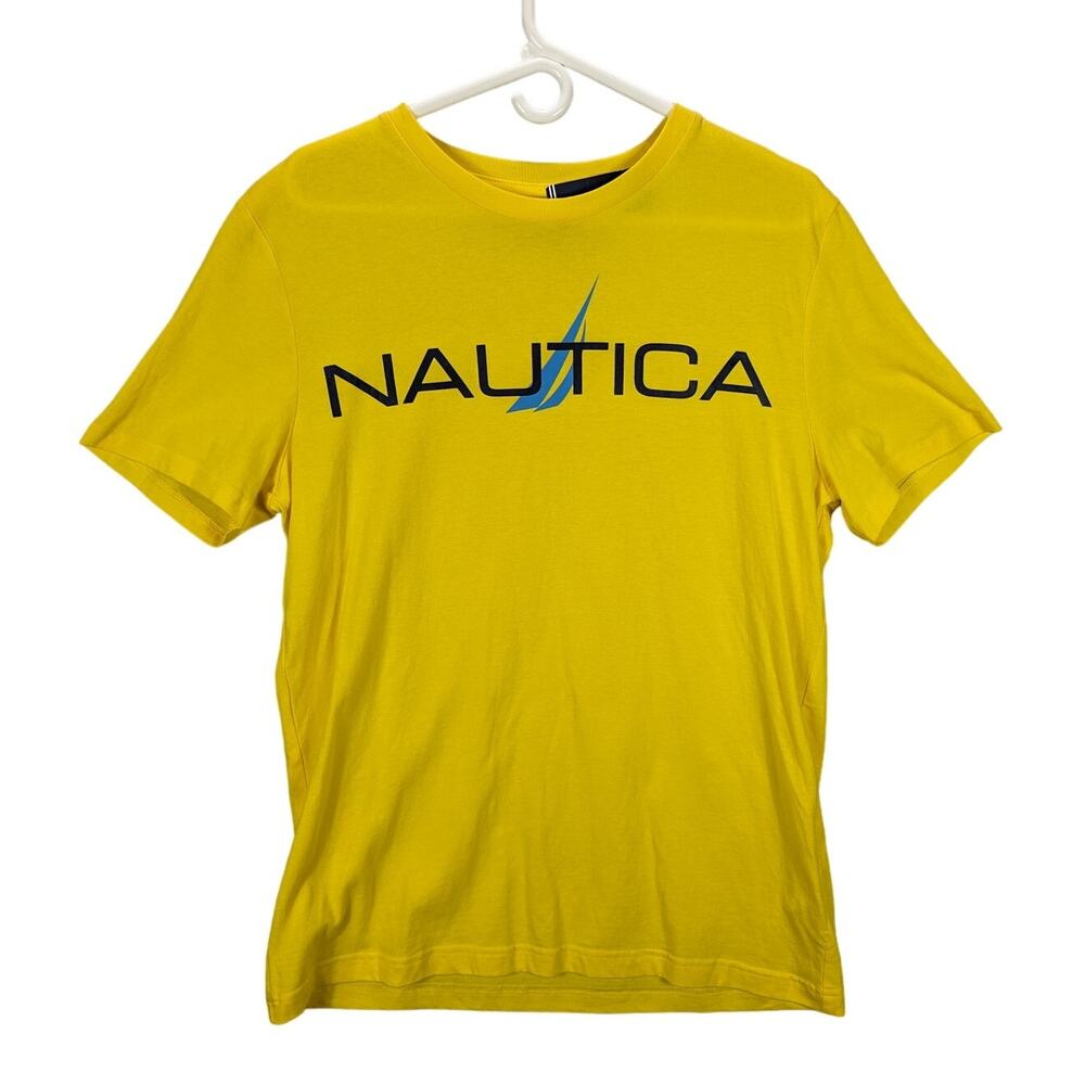 Nautica Shirt Mens Medium Marigold Yellow Short Sleeve Crew Neck Preppy Coastal